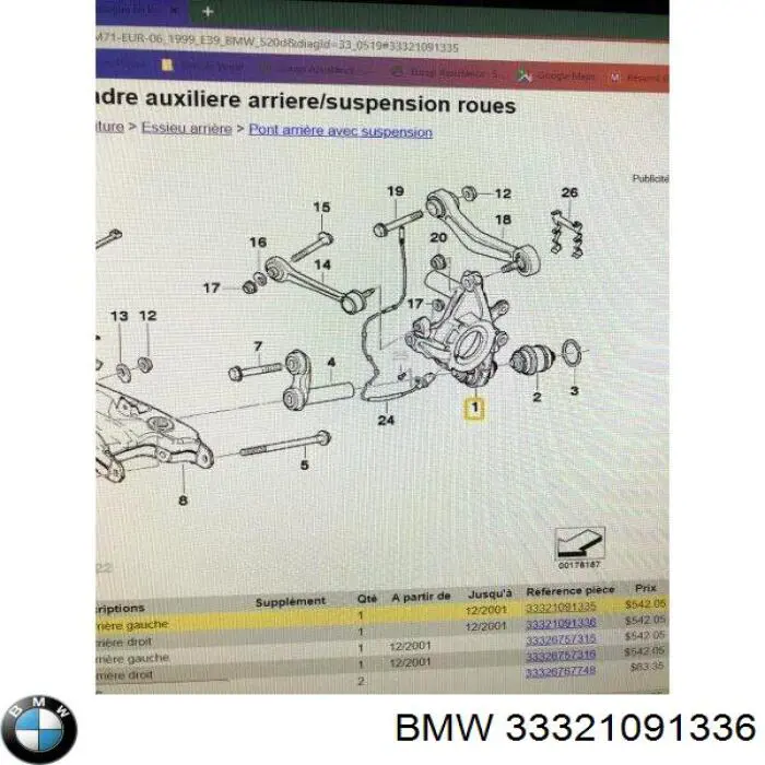 Do koszyka 33321091336 BMW Czop (zwrotnica) tylny prawy
