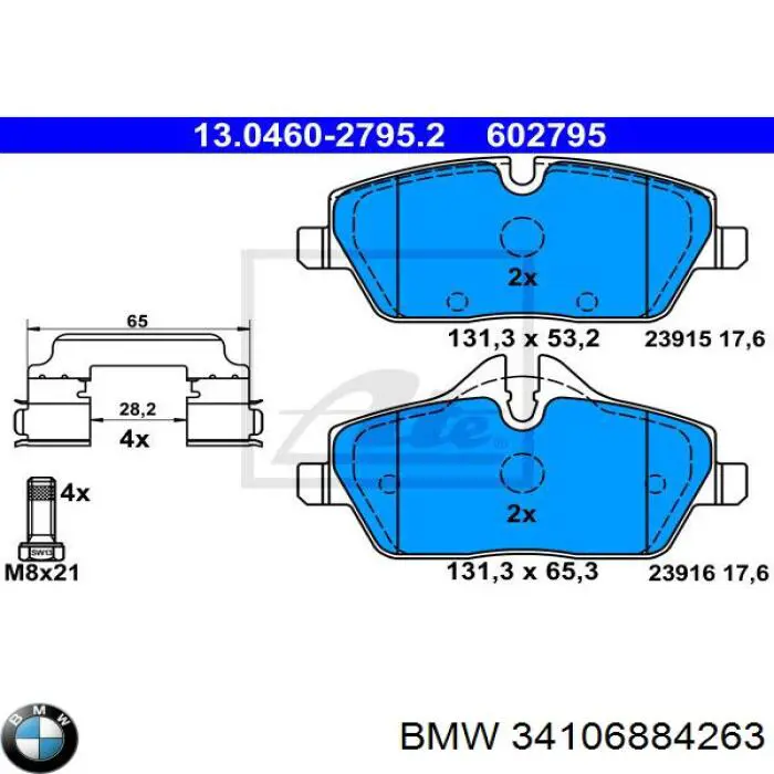 Do koszyka 34106884263 BMW Klocki hamulcowe przednie tarczowe