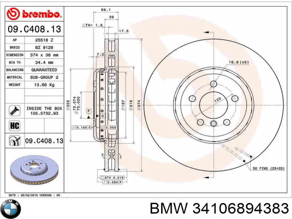 Tarcza hamulcowa przednia BMW 34106894383 cena, od 197,80 USD