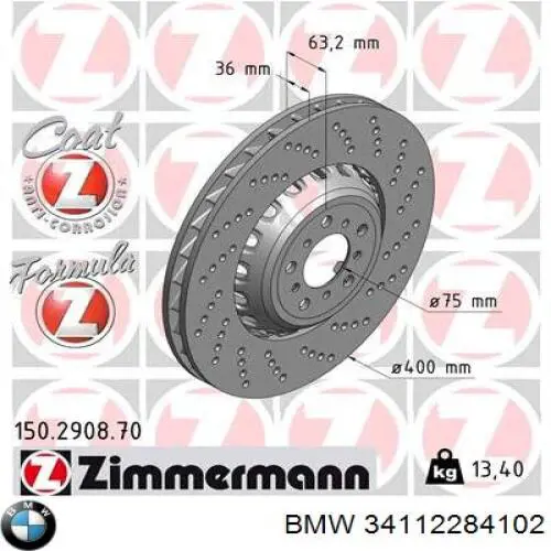 Tarcza hamulcowa przednia 34112284102 BMW