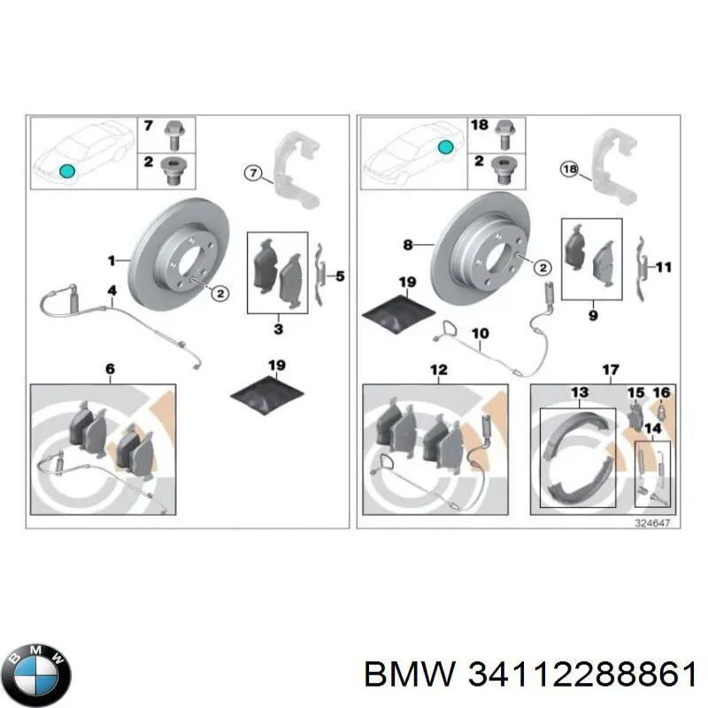 Klocki hamulcowe przednie tarczowe BMW 34112288861 cena, od 52,41 USD