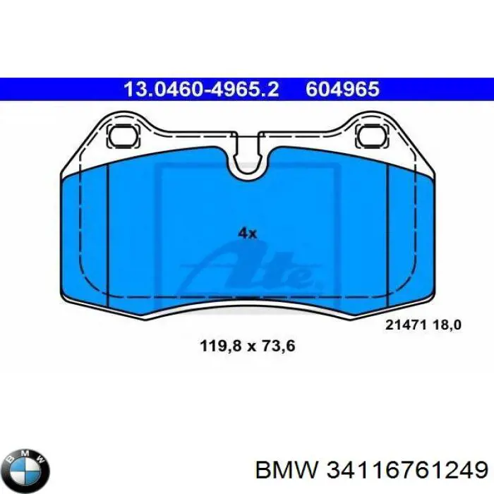 Klocki hamulcowe przednie tarczowe BMW 34116761249 cena, od 37,39 USD