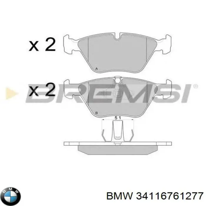 Klocki hamulcowe przednie tarczowe BMW 34116761277 cena, od 27,90 USD