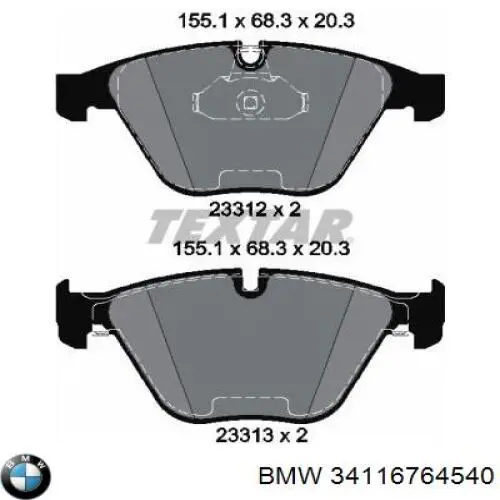 Do koszyka 34116764540 BMW Klocki hamulcowe przednie tarczowe
