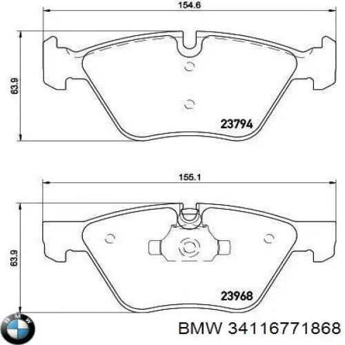 Klocki hamulcowe przednie tarczowe BMW 34116771868 cena, od 33,08 USD