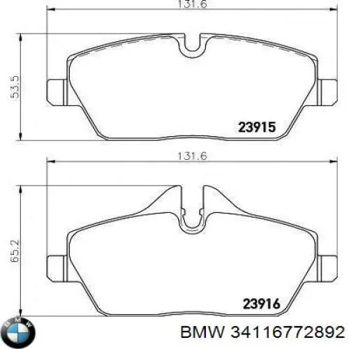 34116772892 BMW Klocki hamulcowe przednie tarczowe