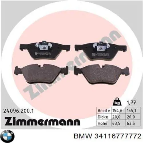 Klocki hamulcowe przednie tarczowe BMW 34116777772 cena, od 31,84 USD