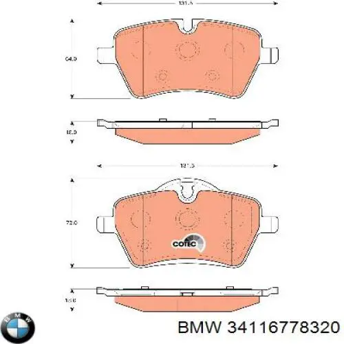 Klocki hamulcowe przednie tarczowe BMW 34116778320