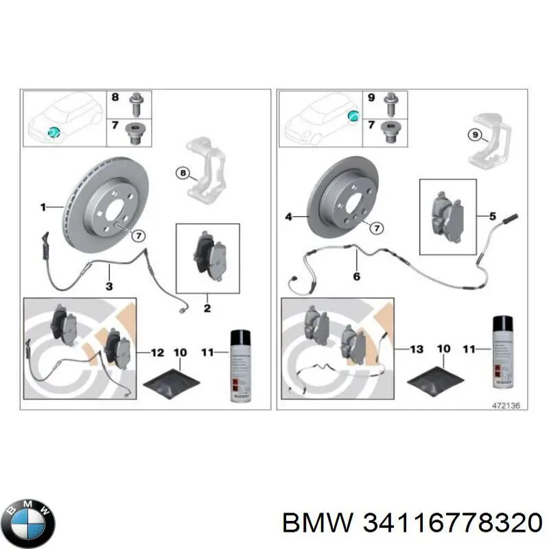 Klocki hamulcowe przednie tarczowe BMW 34116778320 cena, od 64,18 USD