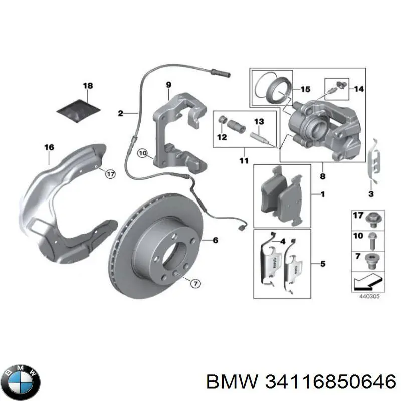 34116850646 BMW Zestaw naprawczy zacisku hamulcowego przedniego
