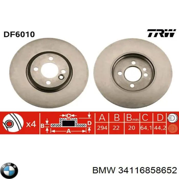 Do koszyka 34116858652 BMW Tarcza hamulcowa przednia