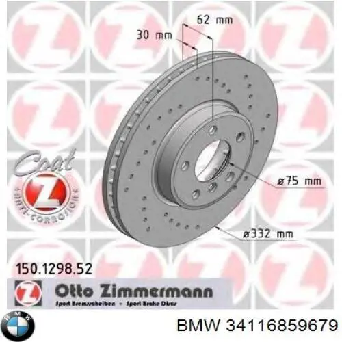 Tarcza hamulcowa przednia 34116859679 BMW
