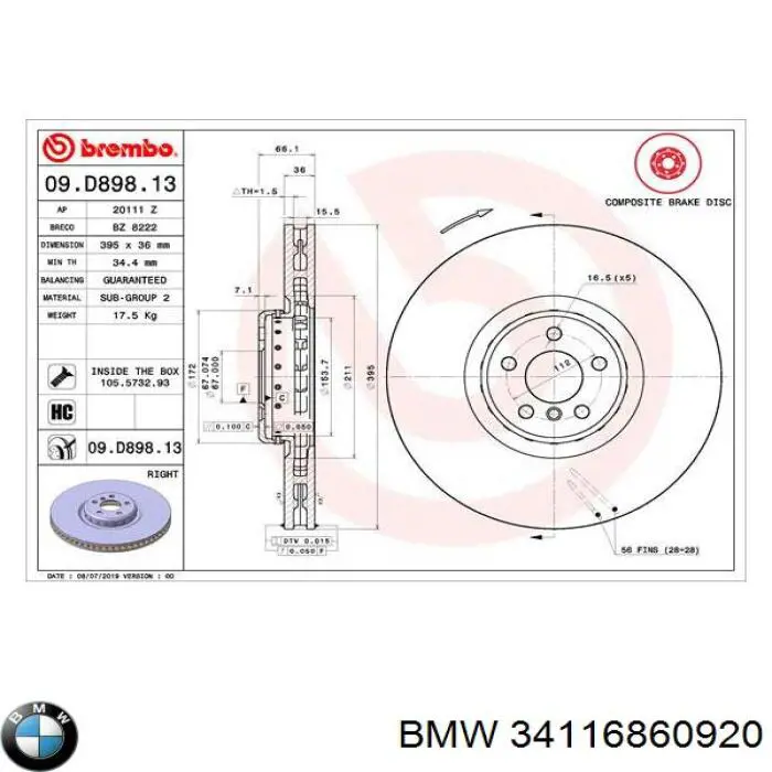 34116860920 BMW Tarcza hamulcowa przednia
