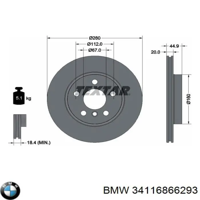 Do koszyka 34116866293 BMW Tarcza hamulcowa przednia