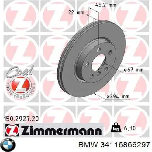 Tarcza hamulcowa przednia BMW 34116866297 cena, od 68,82 USD