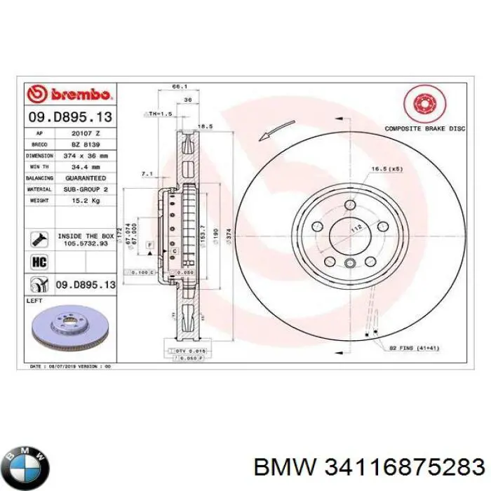 Do koszyka 34116875283 BMW Tarcza hamulcowa przednia