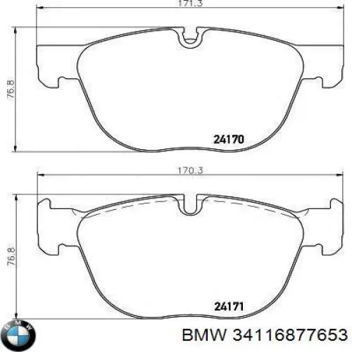 Klocki hamulcowe przednie tarczowe BMW 34116877653 cena, od 38,53 USD