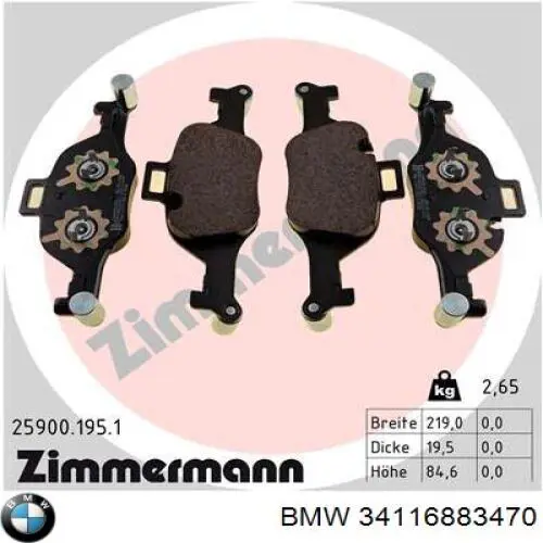 Klocki hamulcowe przednie tarczowe BMW 34116883470 cena, od 73,74 USD