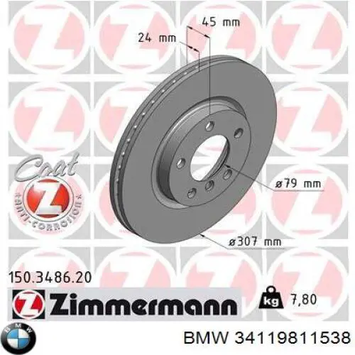 Tarcza hamulcowa przednia BMW 34119811538 cena, od 79,59 USD