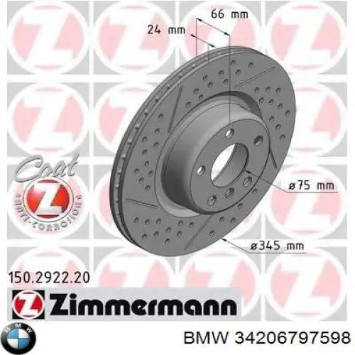 Tarcza hamulcowa tylna BMW 34206797598 cena, od 152,03 USD