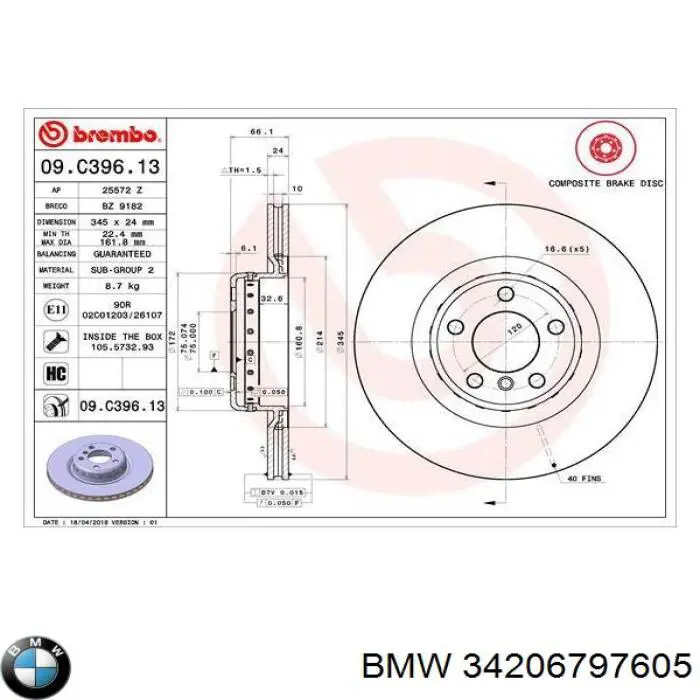 34206797605 BMW Tarcza hamulcowa tylna