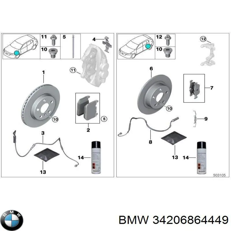 34206864449 BMW Zestaw sprężynek do mocowania klocków tarczowych przednich