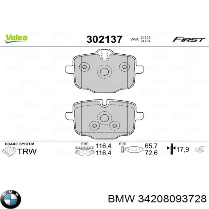 34208093728 BMW Okładziny (klocki) do hamulców tarczowych tylne