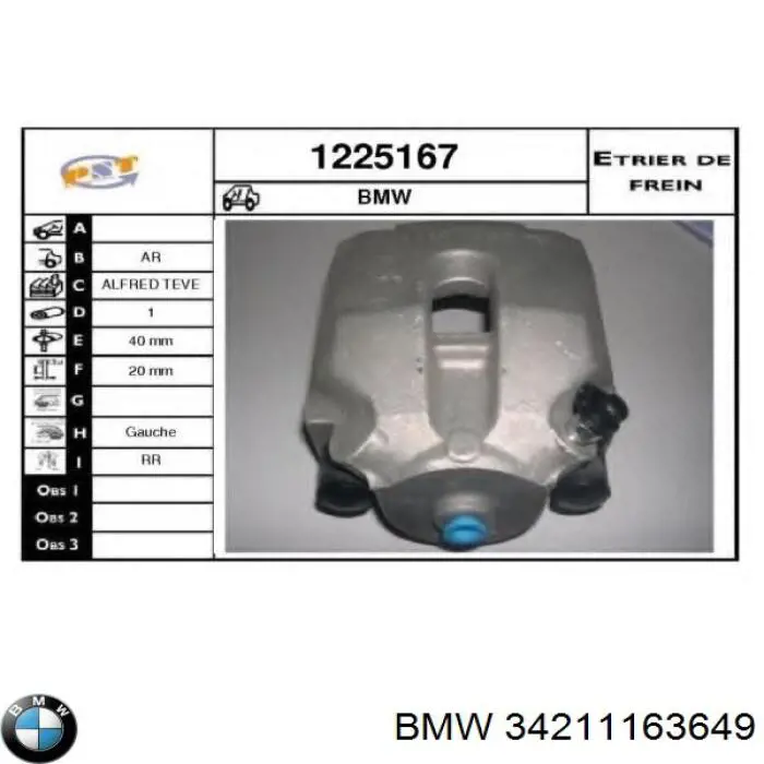 Do koszyka 34211163649 BMW Zacisk hamulcowy tylny lewy