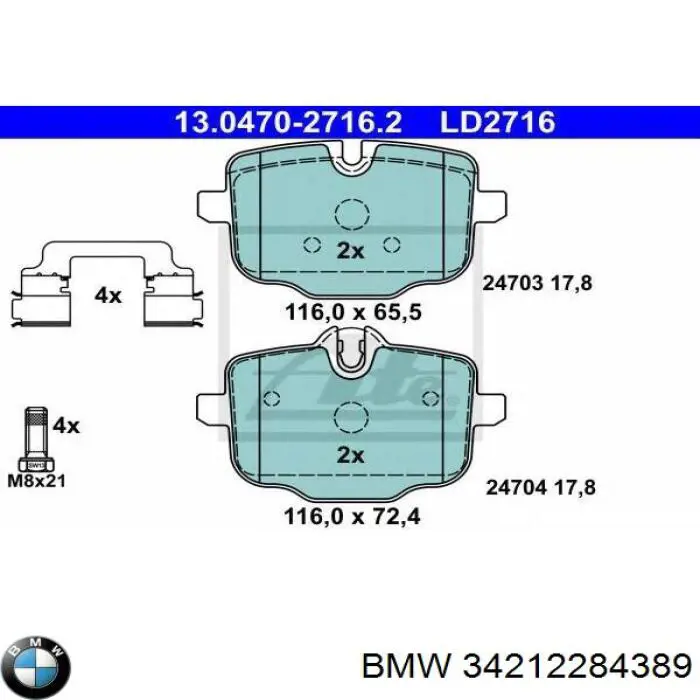 34212284389 BMW Okładziny (klocki) do hamulców tarczowych tylne