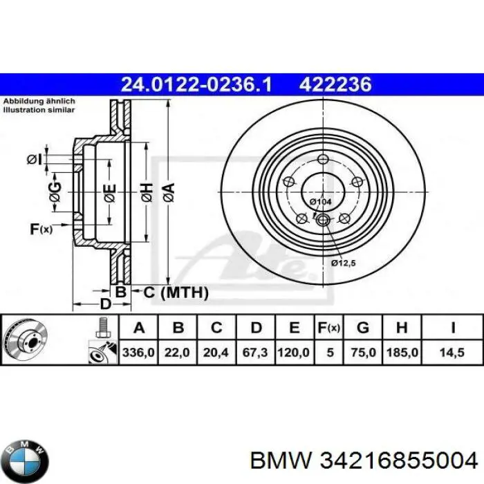 Do koszyka 34216855004 BMW Tarcza hamulcowa tylna