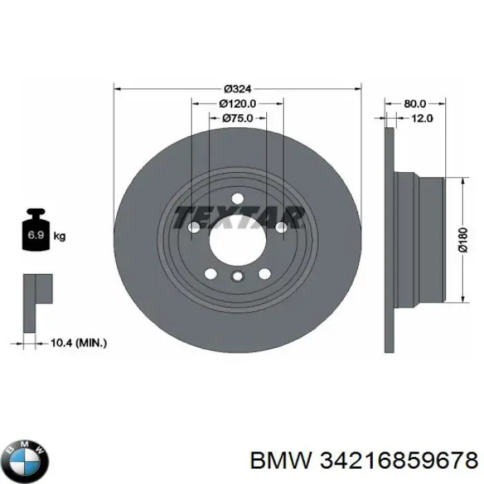 Tarcza hamulcowa tylna BMW 34216859678 cena, od 53,19 USD