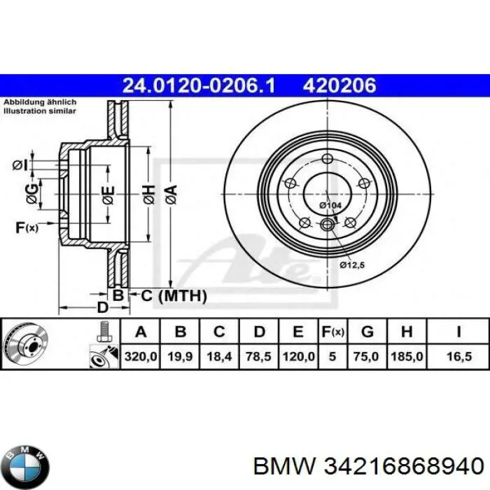 Tarcza hamulcowa tylna BMW 34216868940 cena, od 60,94 USD