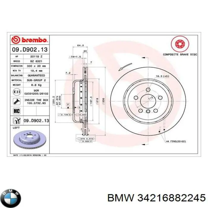 Tarcza hamulcowa tylna BMW 34216882245 cena, od 187,56 USD