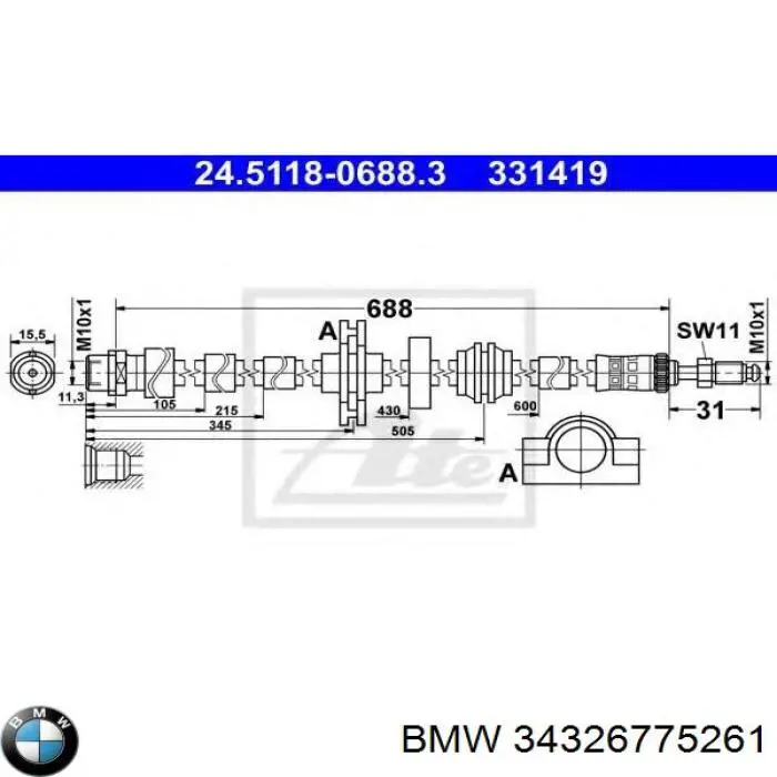 Przewód hamulcowy przedni do BMW 7 (F01, F02, F03, F04)