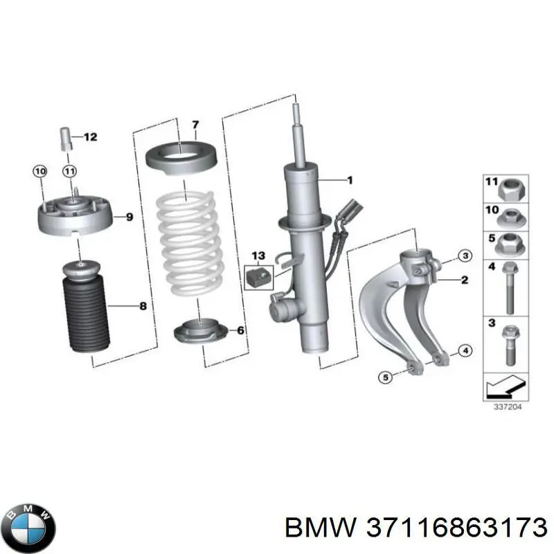 Amortyzator przedni lewy BMW 37116863173 cena, od 159,06 USD