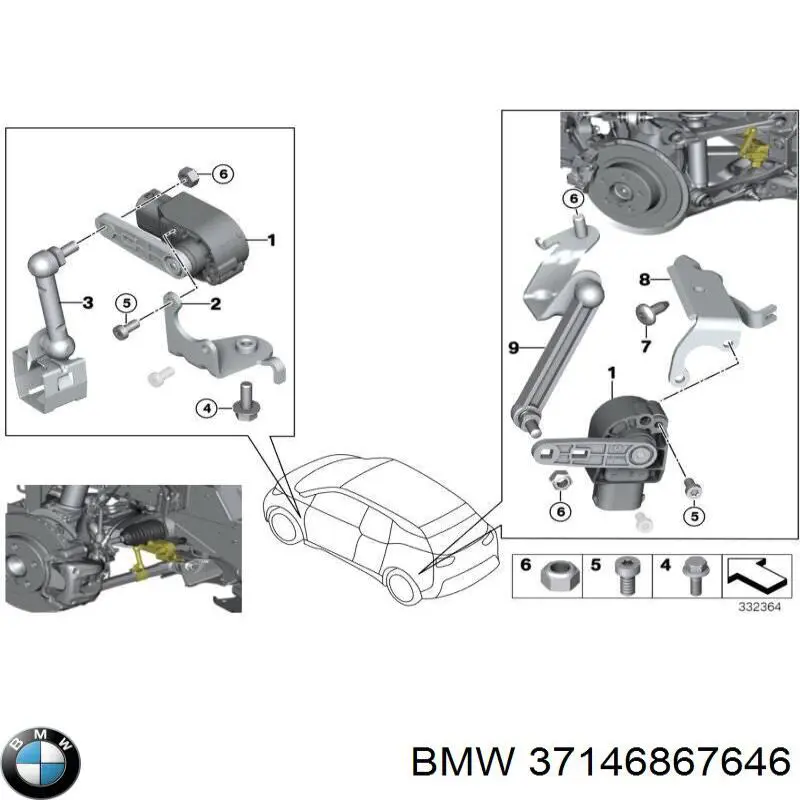 Czujnik położenia pojazdu przedni BMW 37146867646 cena, od 47,58 USD