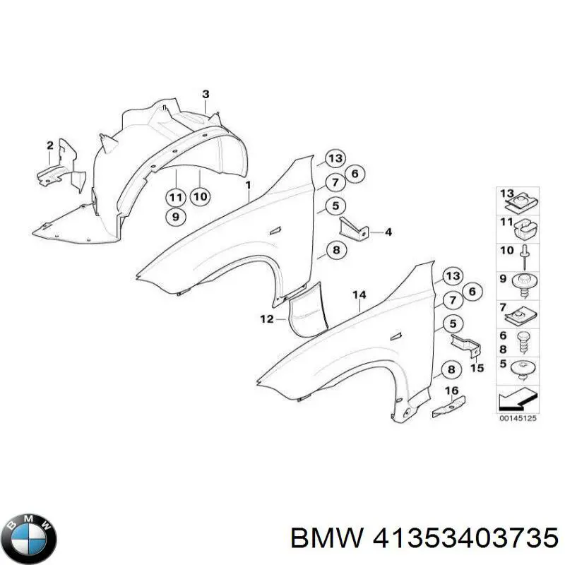 Błotnik przedni lewy BMW 41353403735 cena, od 276,28 USD