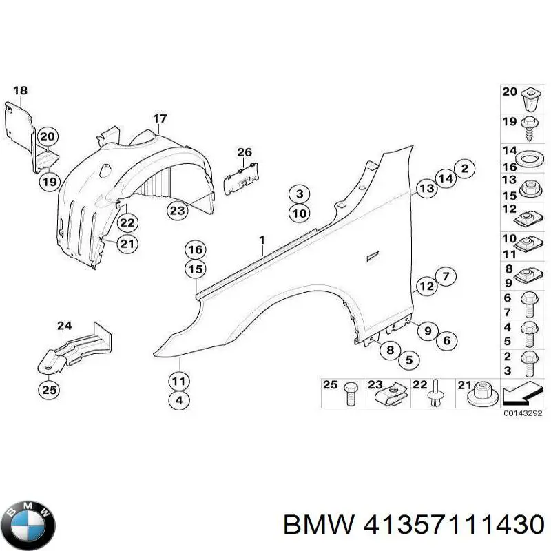Do koszyka 41357111430 BMW Błotnik przedni prawy