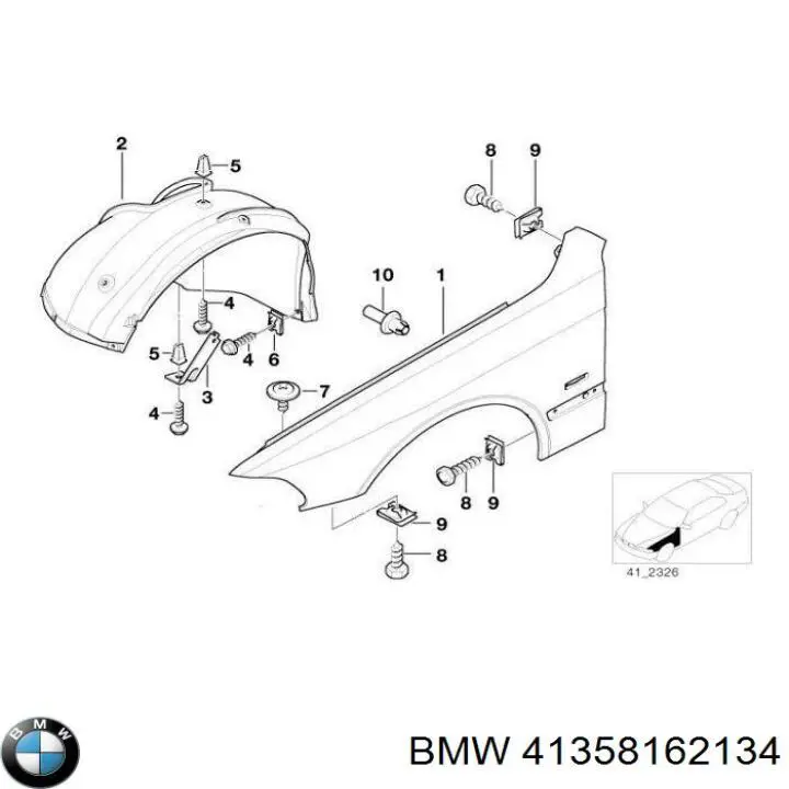 Do koszyka 41358162134 BMW Błotnik przedni prawy