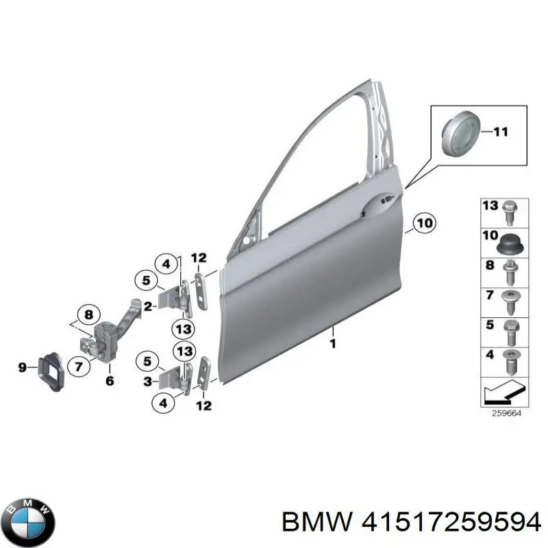 Zawias drzwi przednich prawych do BMW 5 (F10)