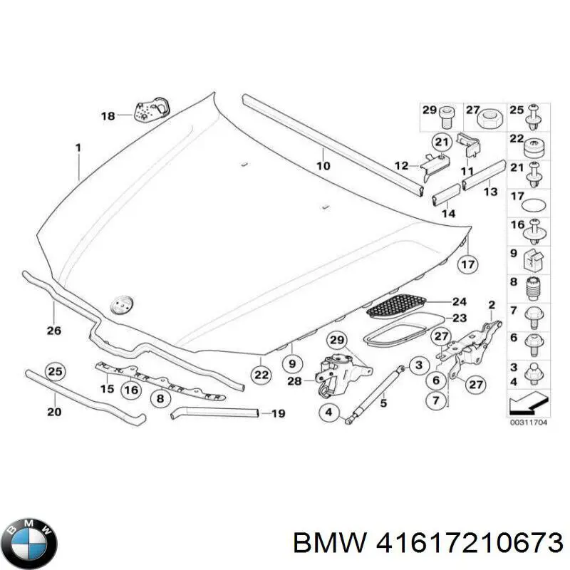 Zawias maski lewy do BMW 1 (E81, E87)