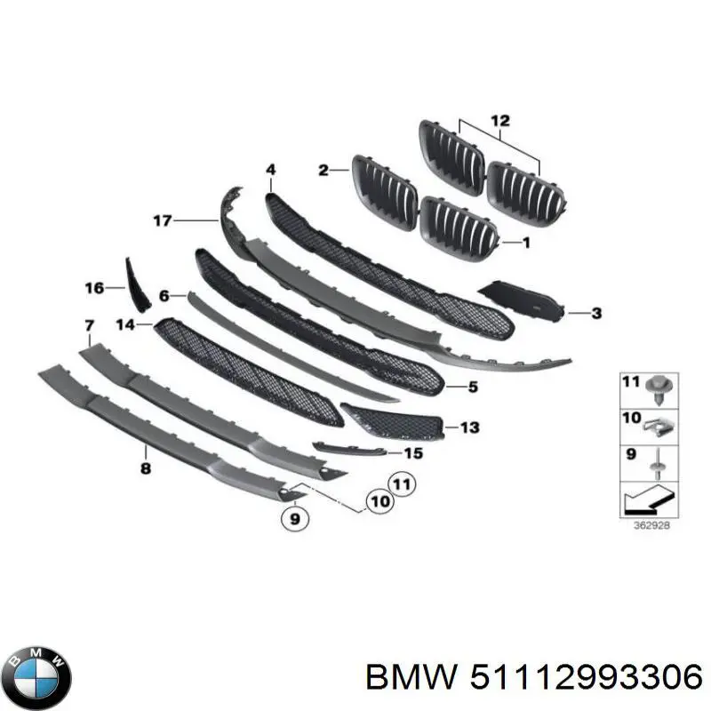 Atrapa chłodnicy prawa BMW 51112993306 cena, od 40,05 USD