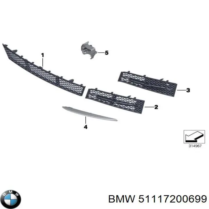 Do koszyka 51117200699 BMW Kratka zderzaka przedniego lewa