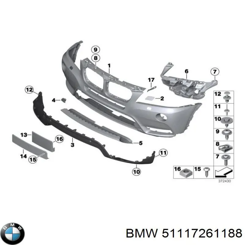 Zderzak przedni BMW 51117261188 cena, od 95,80 USD