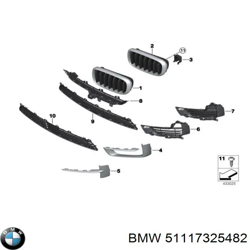 51117325482 BMW Kratka zderzaka przedniego dolna
