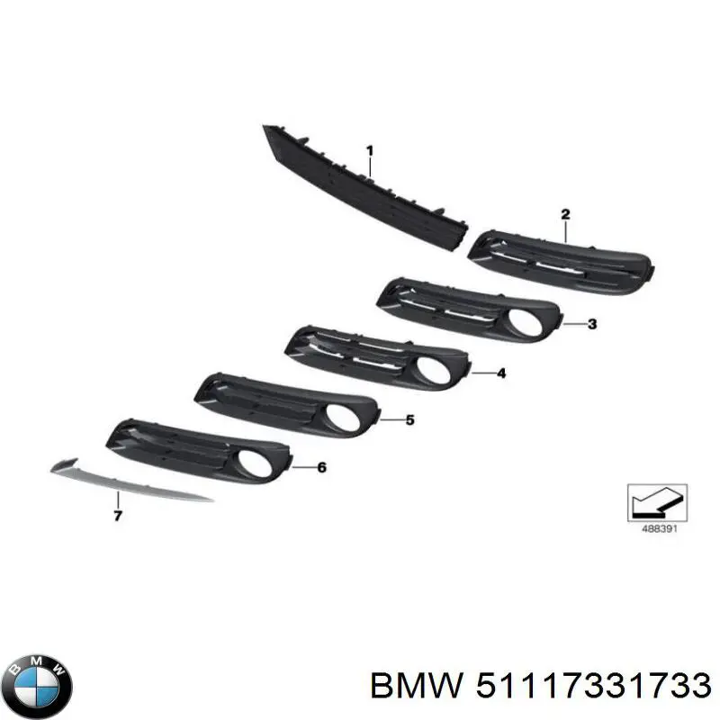 51117331733 BMW kratka zderzaka przedniego lewa