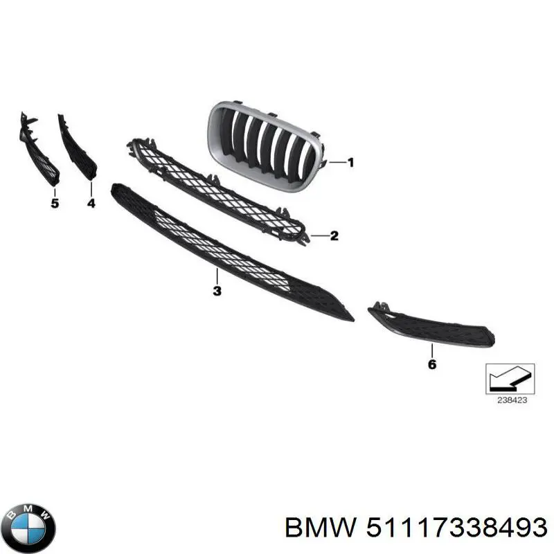Kratka zderzaka przedniego górna BMW 51117338493 cena, od 54,84 USD
