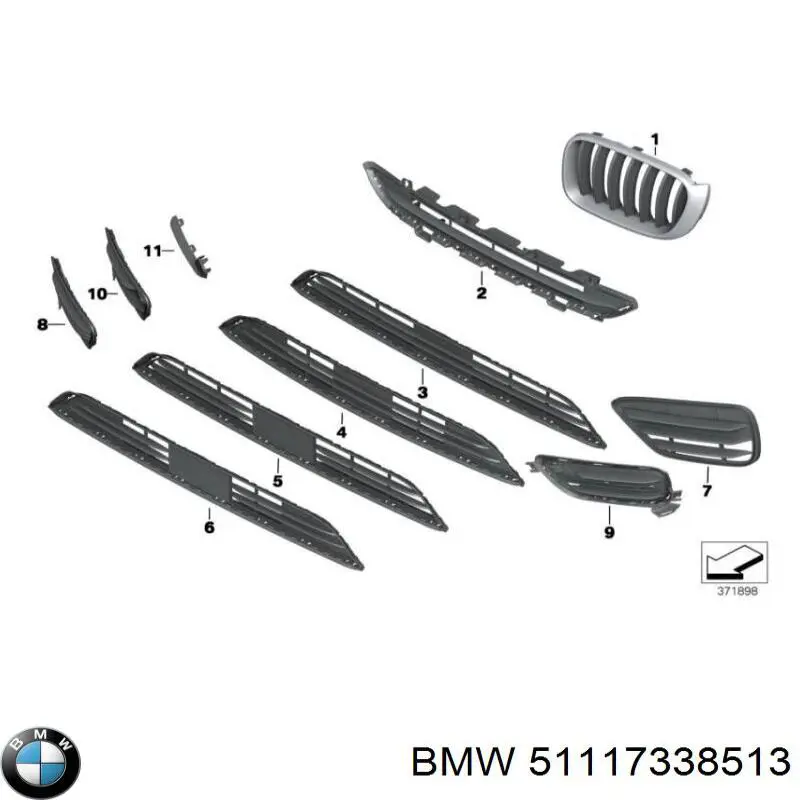 Kratka zderzaka przedniego lewa dolna BMW 51117338513 cena, od 40,84 USD