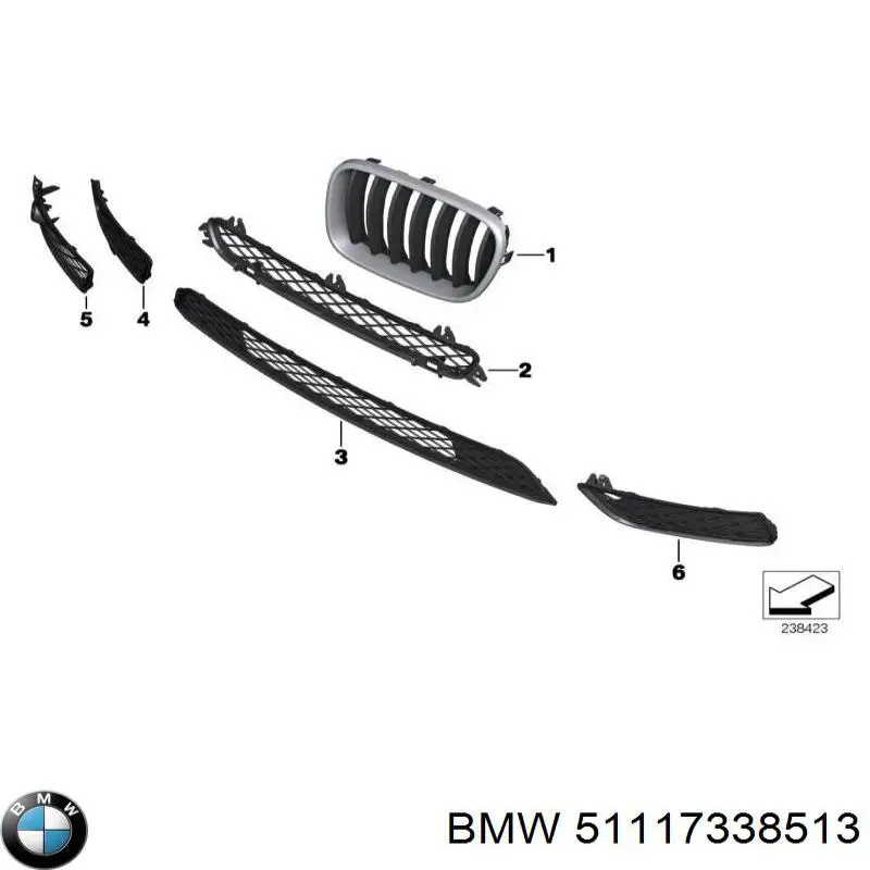 51117338513 BMW Kratka zderzaka przedniego lewa dolna