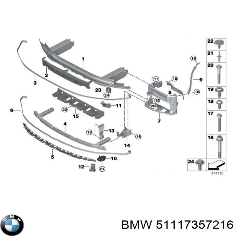 Wspornik wzmocnienia zderzaka przedniego do BMW 7 (G11, G12)